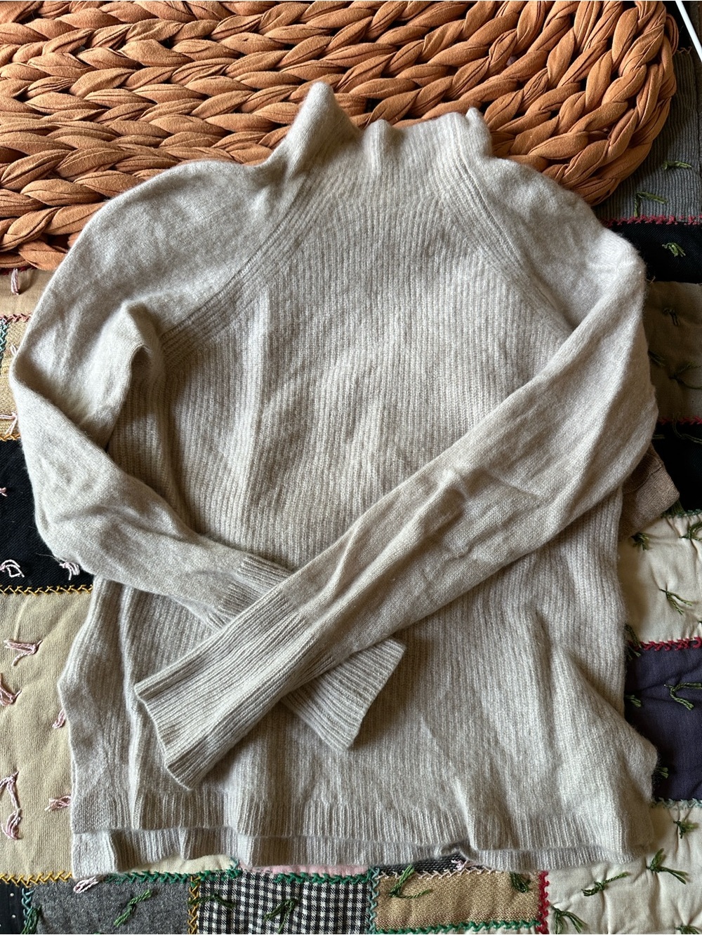 White + Warren Stone Ribbed Mock Neck Sweater